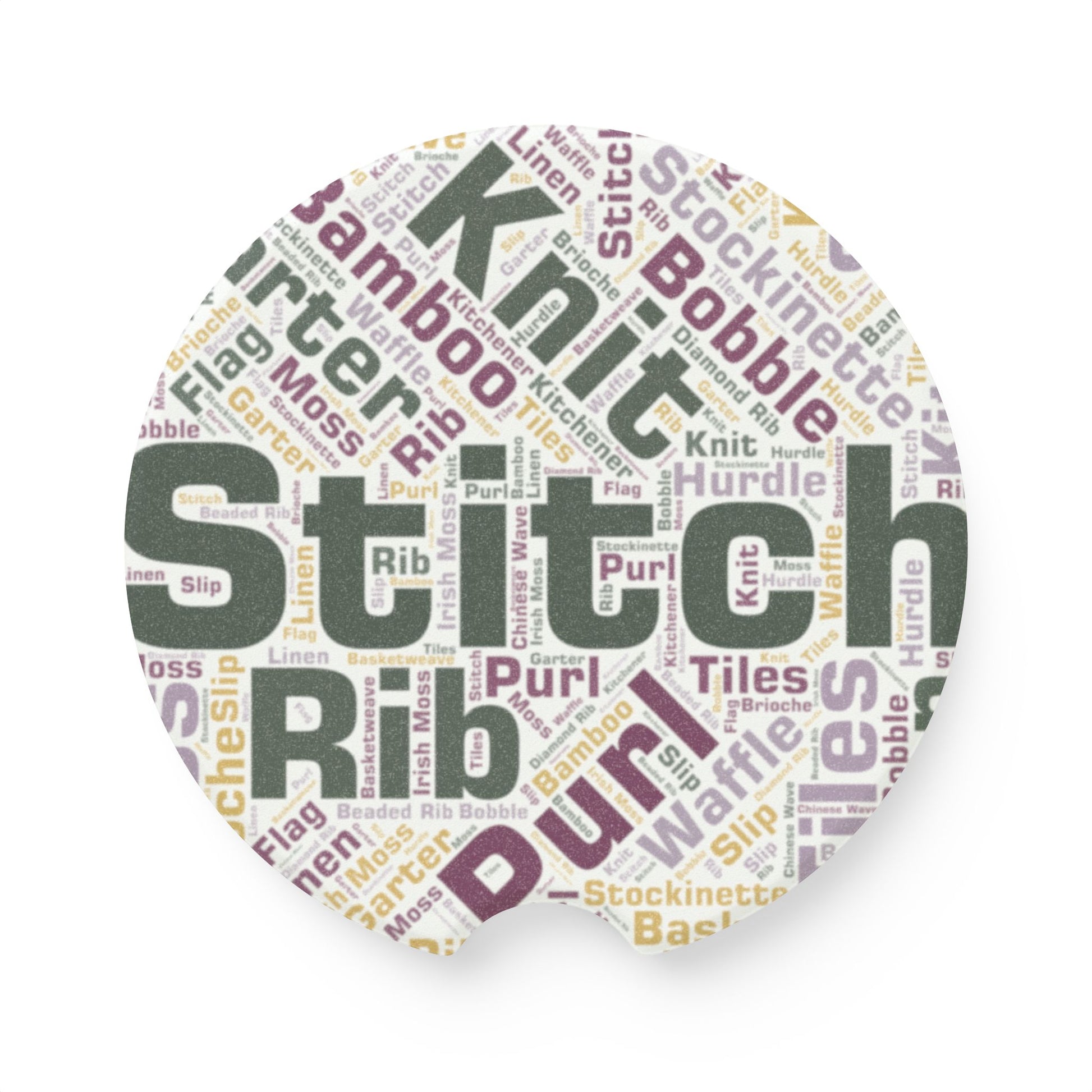 Stitch Word Art Car Coaster – Matte Soapstone