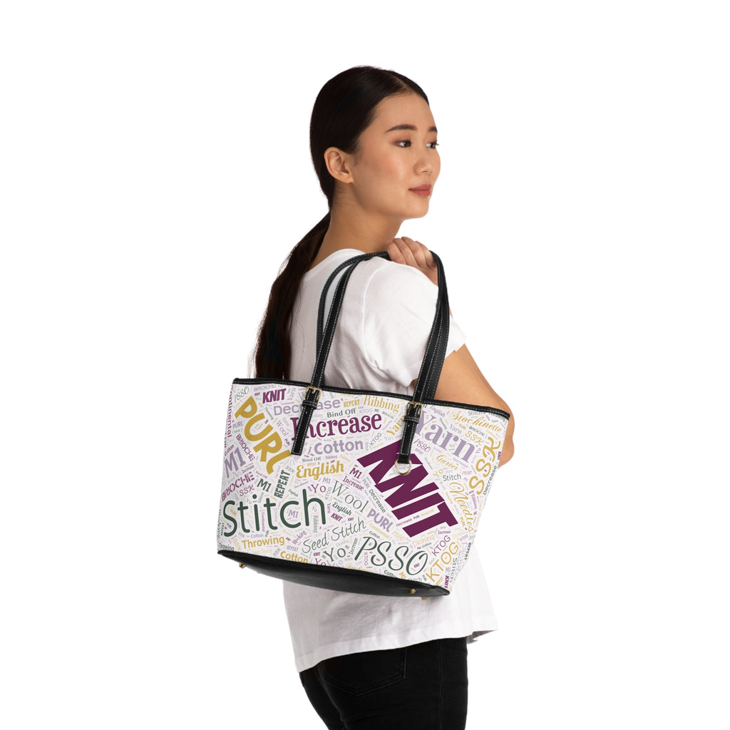 Knit-Themed PU Leather Shoulder Bag | Perfect for Crafters, Fashion Lovers, Tote for Stitching Supplies, Trendy All-Occasion Handbag