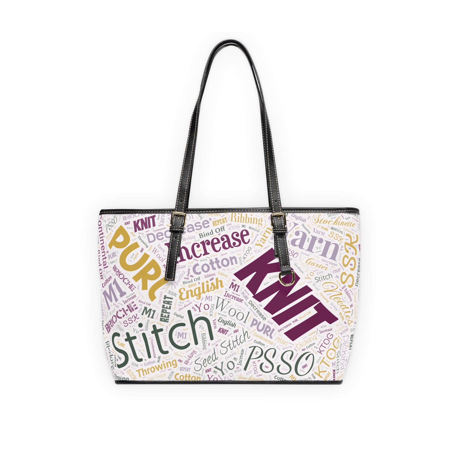 Knit-Themed PU Leather Shoulder Bag | Perfect for Crafters, Fashion Lovers, Tote for Stitching Supplies, Trendy All-Occasion Handbag