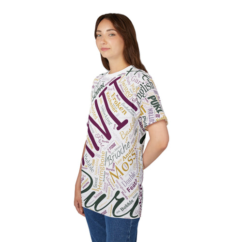 All-Over Stitch Word Art Tee – Unisex Sublimation Shirt