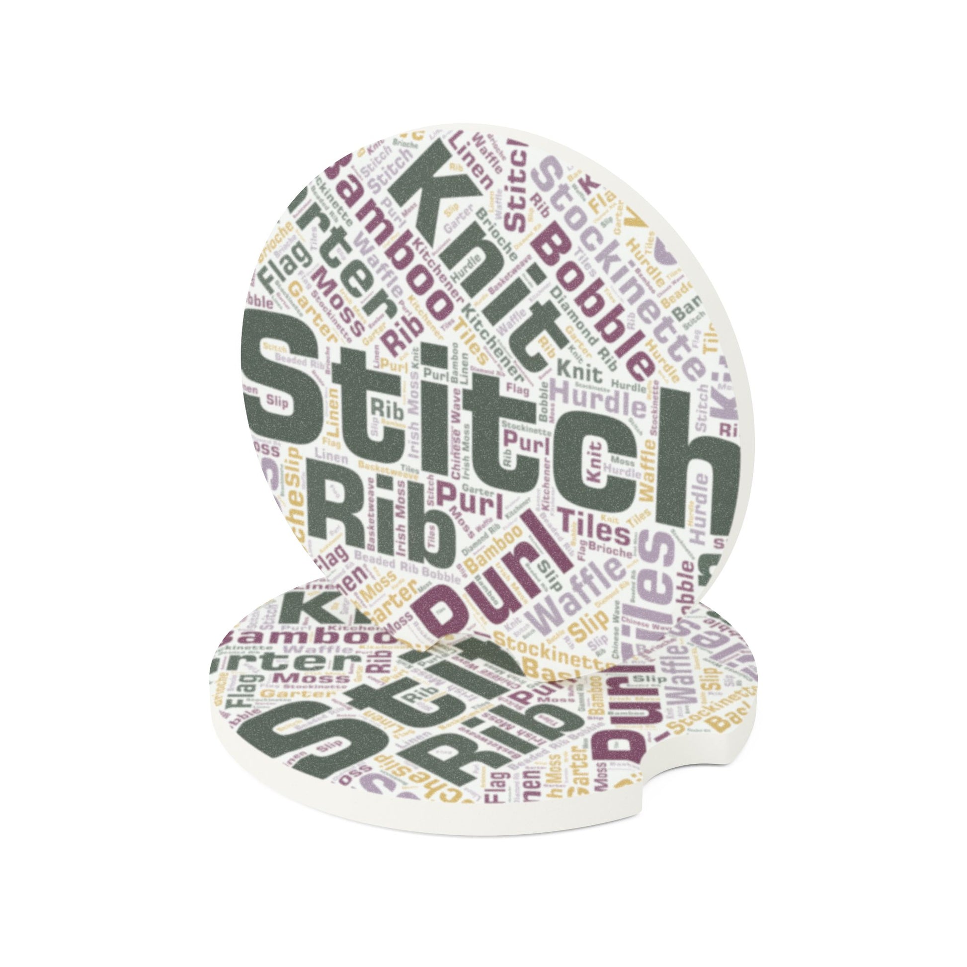 Stitch Word Art Car Coaster – Matte Soapstone