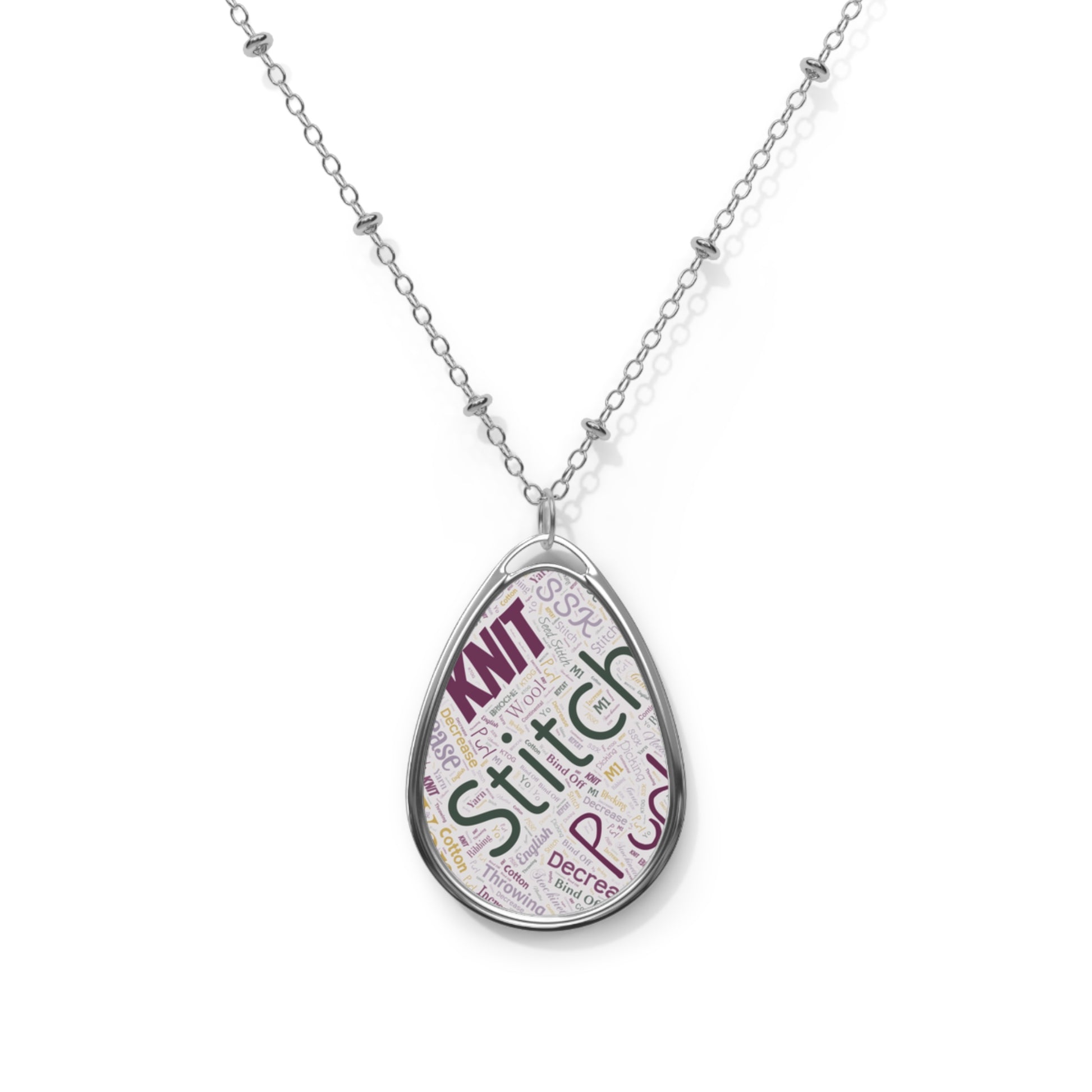 Stitch Word Art Teardrop Necklace – 20" Chain