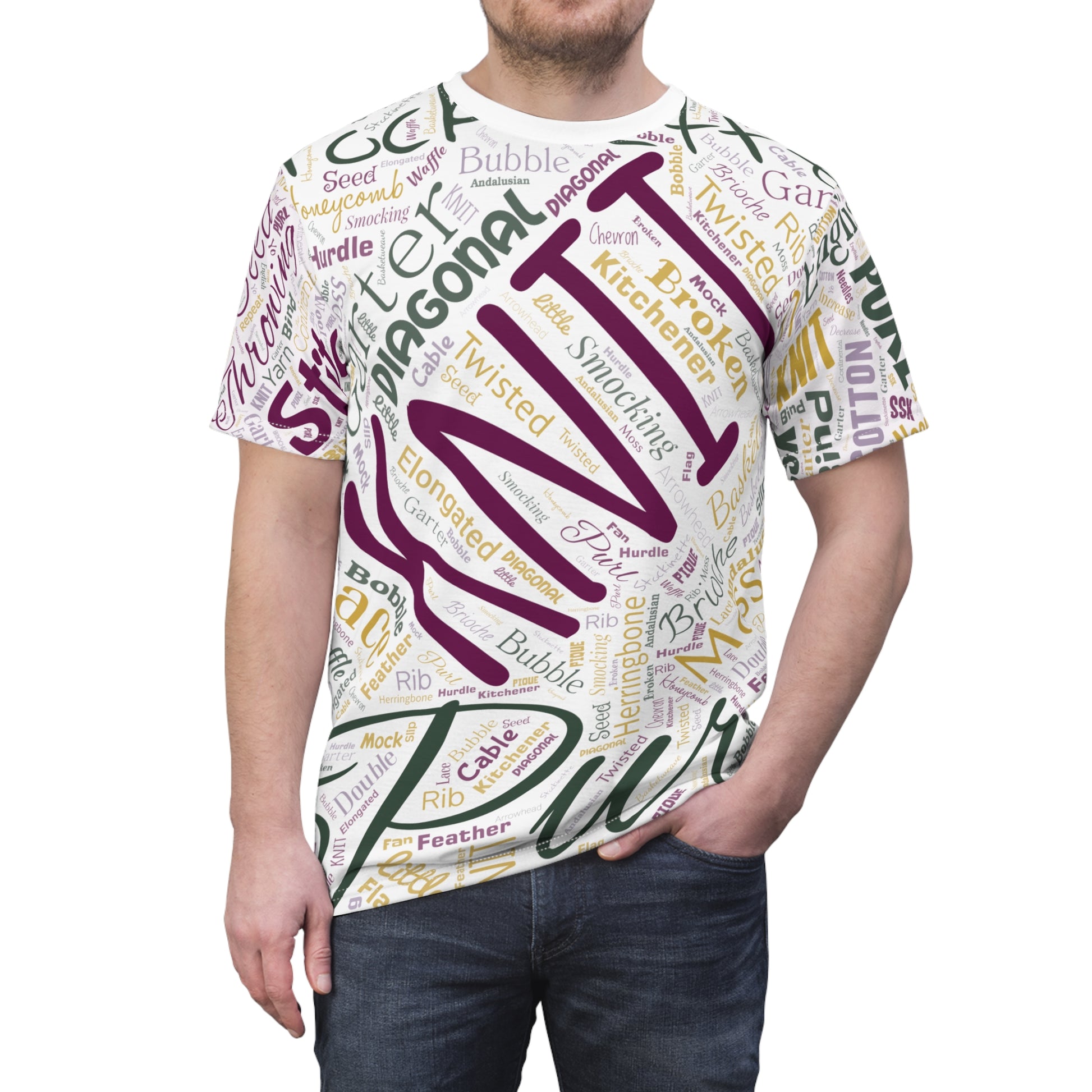 All-Over Stitch Word Art Tee – Unisex Sublimation Shirt