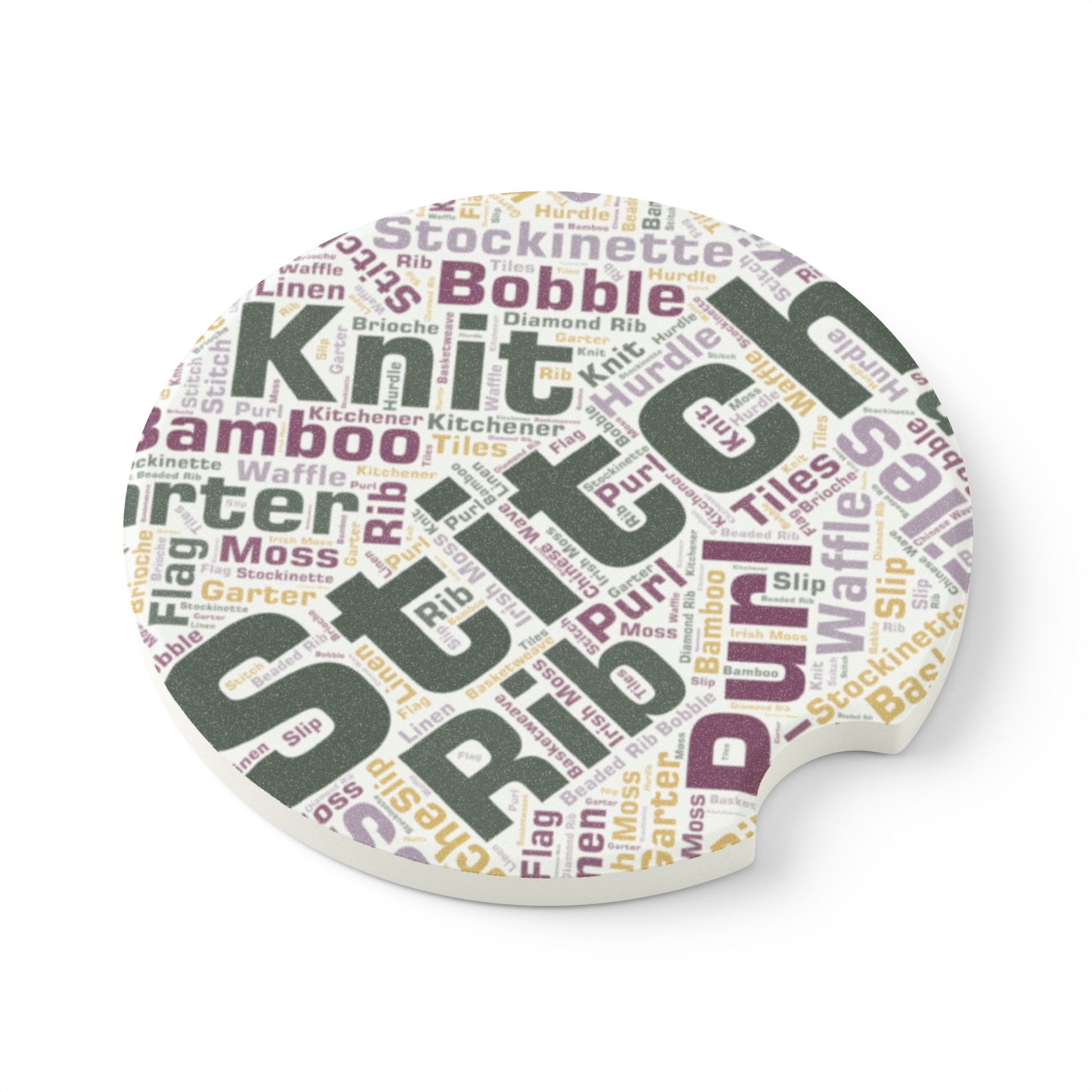 Stitch Word Art Car Coaster – Matte Soapstone