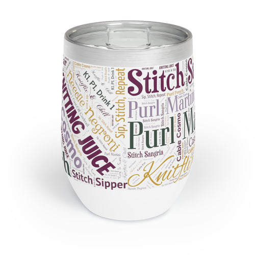 Knit & Sip Word Art Wine Tumbler – 12oz Stainless Steel with Lid