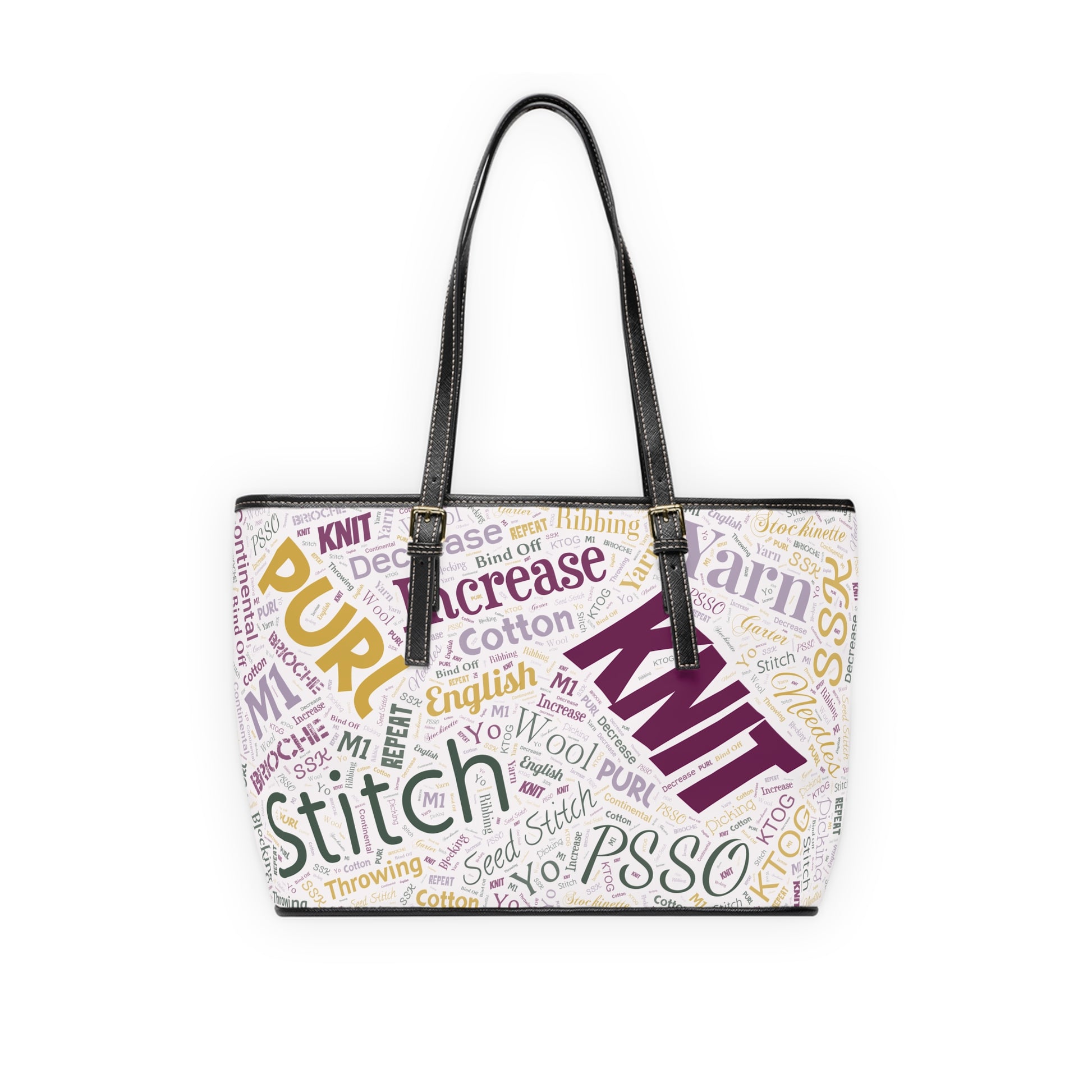 Knit-Themed PU Leather Shoulder Bag | Perfect for Crafters, Fashion Lovers, Tote for Stitching Supplies, Trendy All-Occasion Handbag