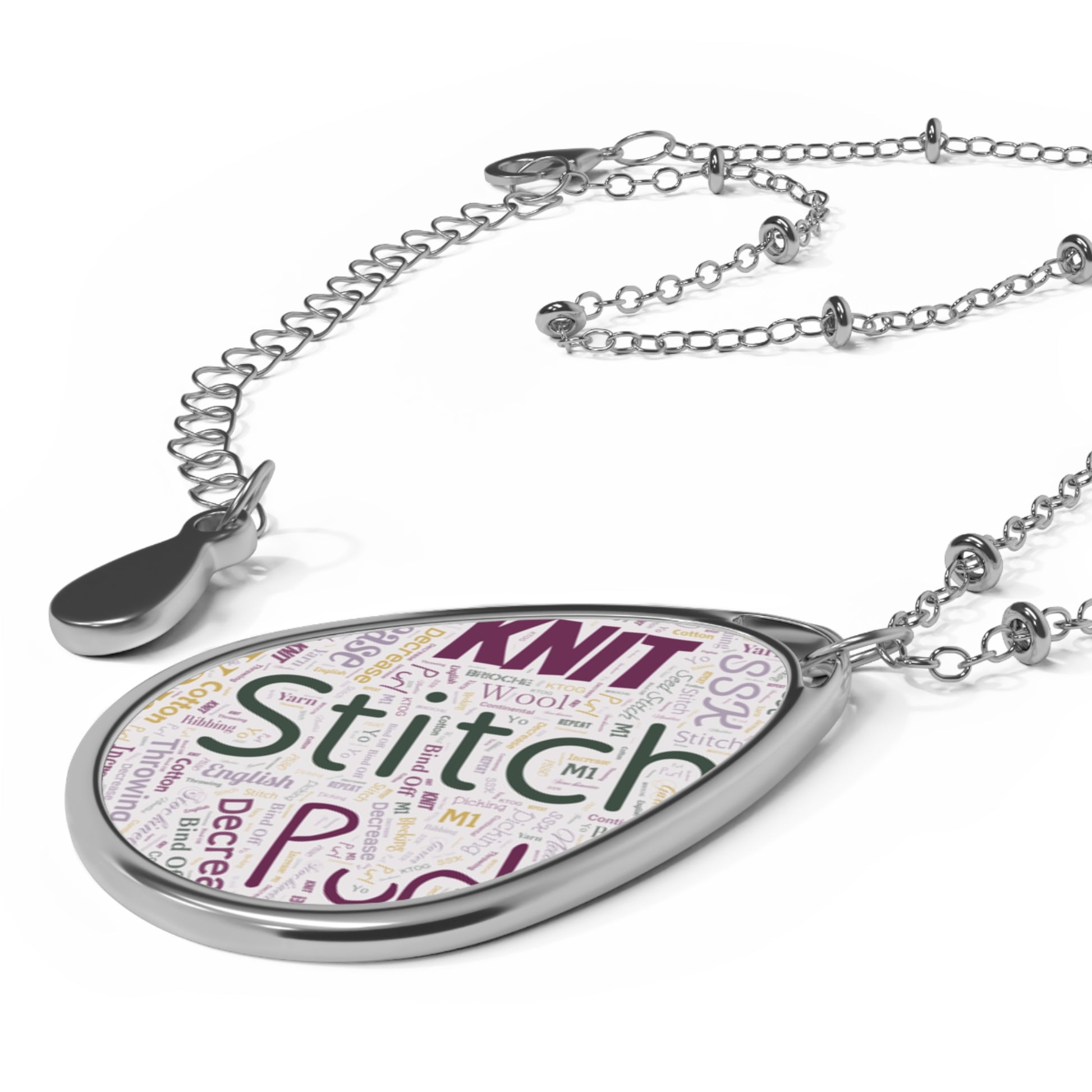 Stitch Word Art Teardrop Necklace – 20" Chain